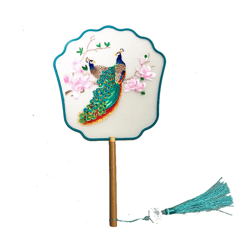 Обернутый Шелковый дворцовый веер особой формы с двусторонней вышивкой в