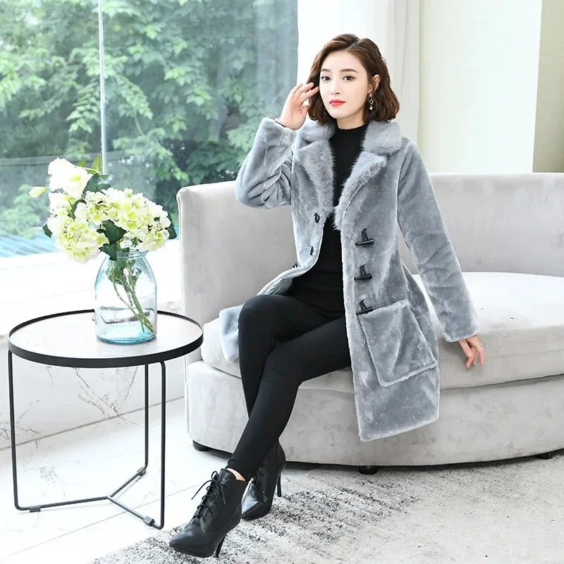 Sheep Shearing Coat Women Mid-length Coat Imitation Fur 2022 Autumn Winter New Products Imitation Fox fur Collar Slim Korean Fur