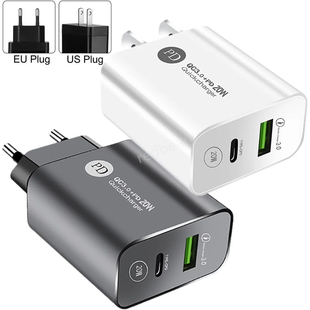 

Dual Ports 12W 2.4A PD Type c USb-C Wall Charger Portable Power Adapters For IPhone 12 13 14 Samsung htc huawei pc EU US