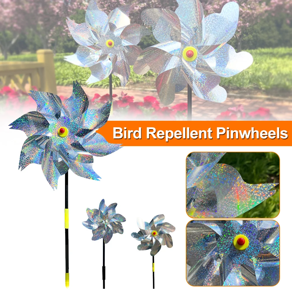 

New DIY 8 Leaves Bird Repeller Windmill Spinner Birds Deterrent Silver Pinwheels for Outdoor Garden Lawn Yard Decoration