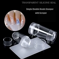 12 heads transparent silicone french transfer nail art stamping kit for manicure plate stencil template seal stamper scraper