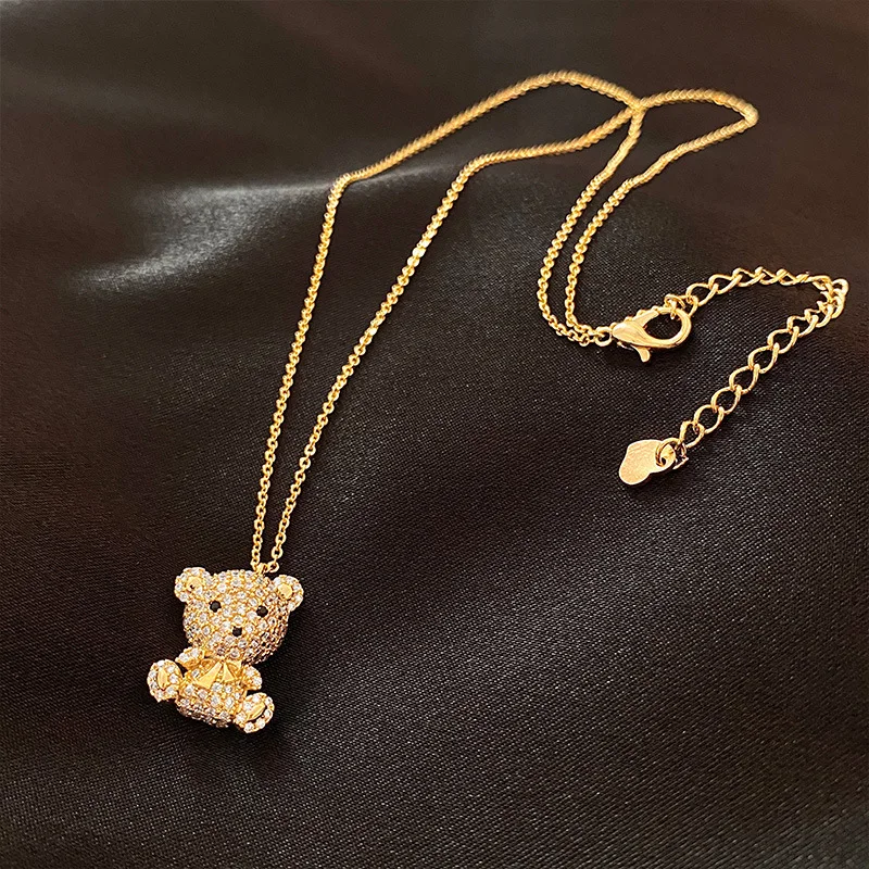

Fashion Gold Color Cubic Zirconia Bear Pendant Stainless Steel Jewelry Necklaces for Women Neck Chain Birthday Present Gifts