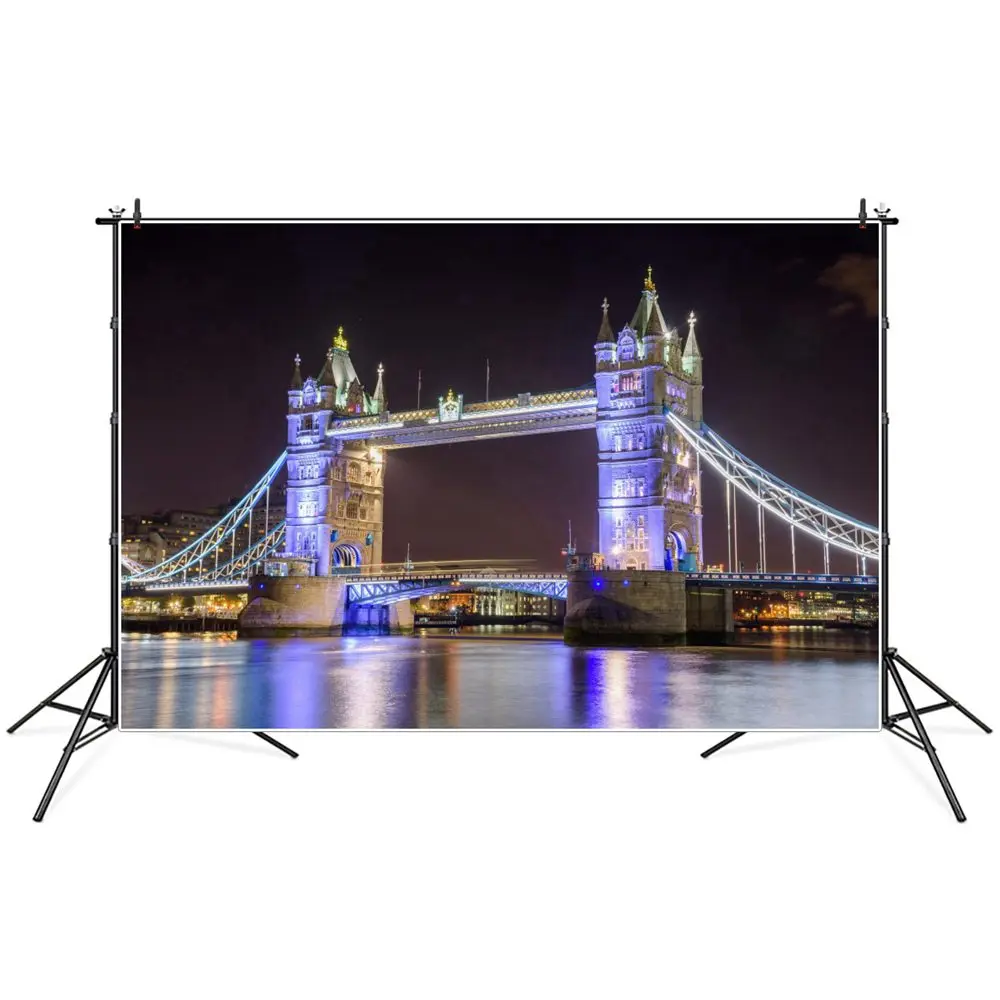 

UK London Tower Bridge Night View Photography Backgrounds Custom Party Home Decoration Studio Photo Booth Photographic Backdrops