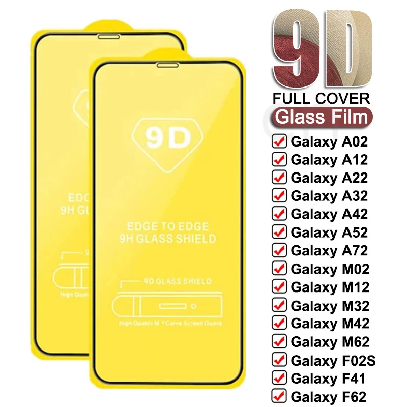 

Защитное стекло 9D для Samsung Galaxy A02, A12, A22, A32, A42, A52, A72, M02, M12, M32, M42, M62, F12, F41, F62, пленка для экрана из закаленного стекла