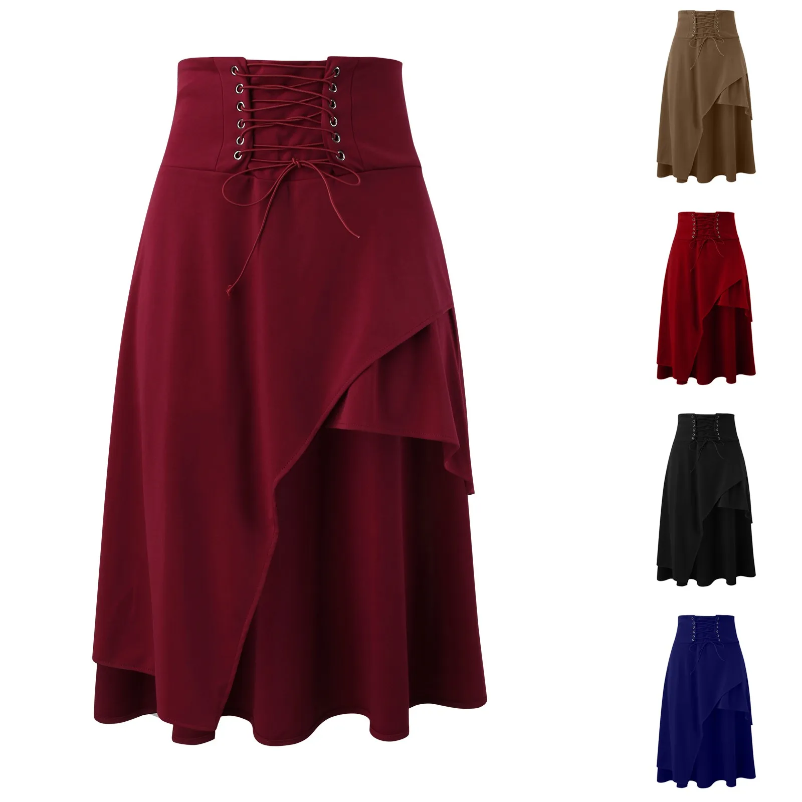 

Women's Satin High Waist Hidden Elasticized Waistband Flared Casual A Line Midi Skirt Vintage Dress for Women