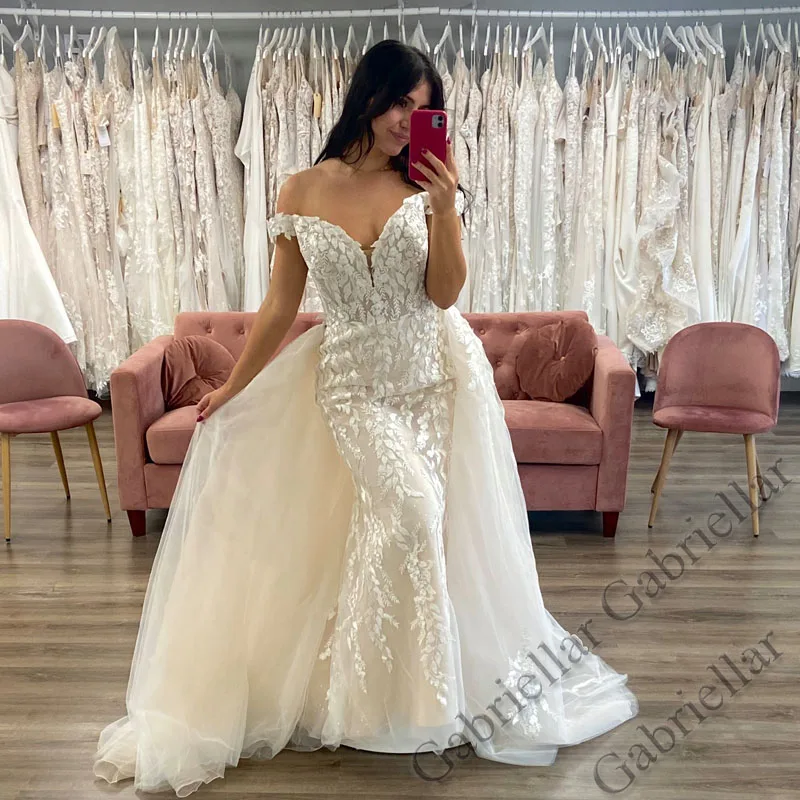 

Gabriellar Mermaid V-Neck Wedding Dress OffShoulder Tulle Exquisite Applique Detachable Mopping Gown Vestido De Novia 2022 Women