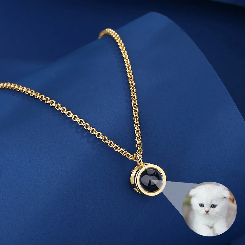 Minimalism Small Circle Pendant Custom Photo Projection Necklace For Women 18k Gold Color Collarbone Chain Fashion Jewelry