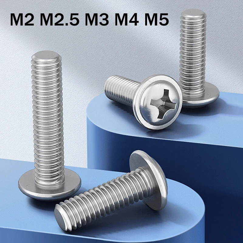 

10Pcs M2 M2.5 M3 M4 M5*3~40mm Cross Recessed Screw Round Pan Head with Washer Pad Collar Self-tapping Furniture Wood Bolt