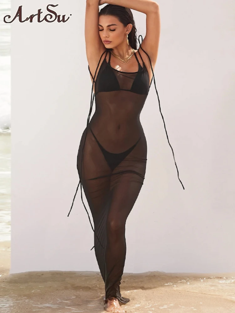 

Сетчатое облегающее платье с открытой спиной, женские летние прозрачные пляжные платья, праздничные стильные прозрачные сексуальные наряды для женщин, модные платья