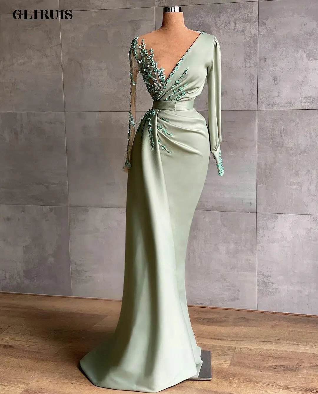 

Женское платье для выпускного вечера, мятно-зеленое платье с круглым вырезом, украшенное бусинами, 2022