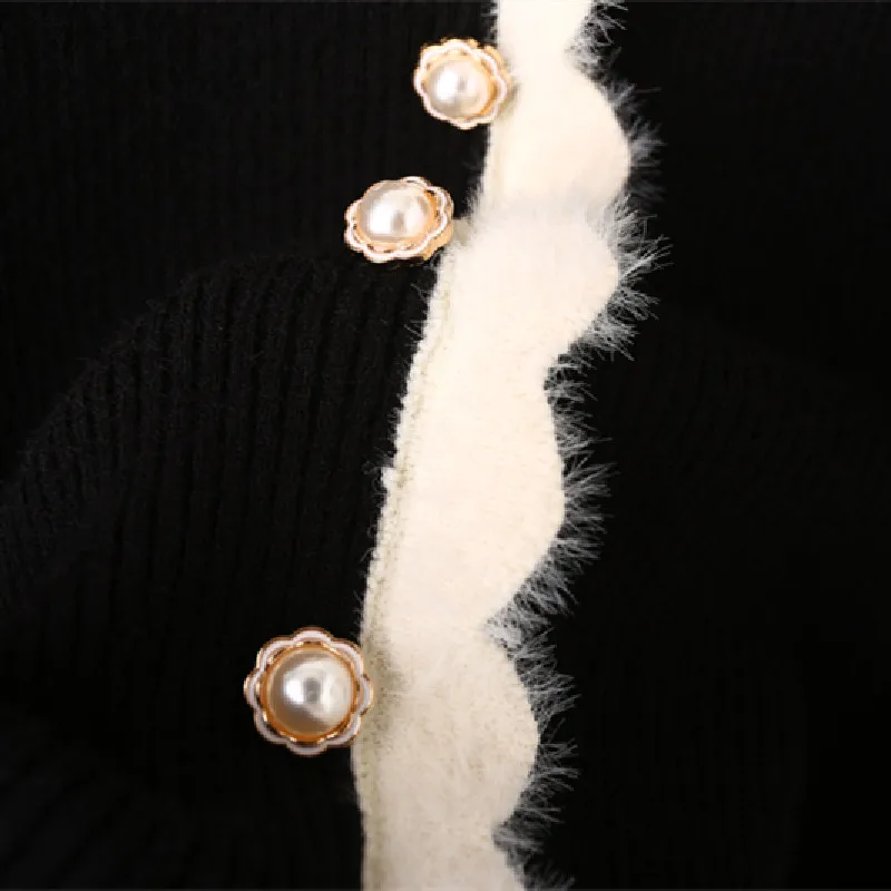 Женский трикотажный кардиган на пуговицах бежевый и черный джемпер с длинными