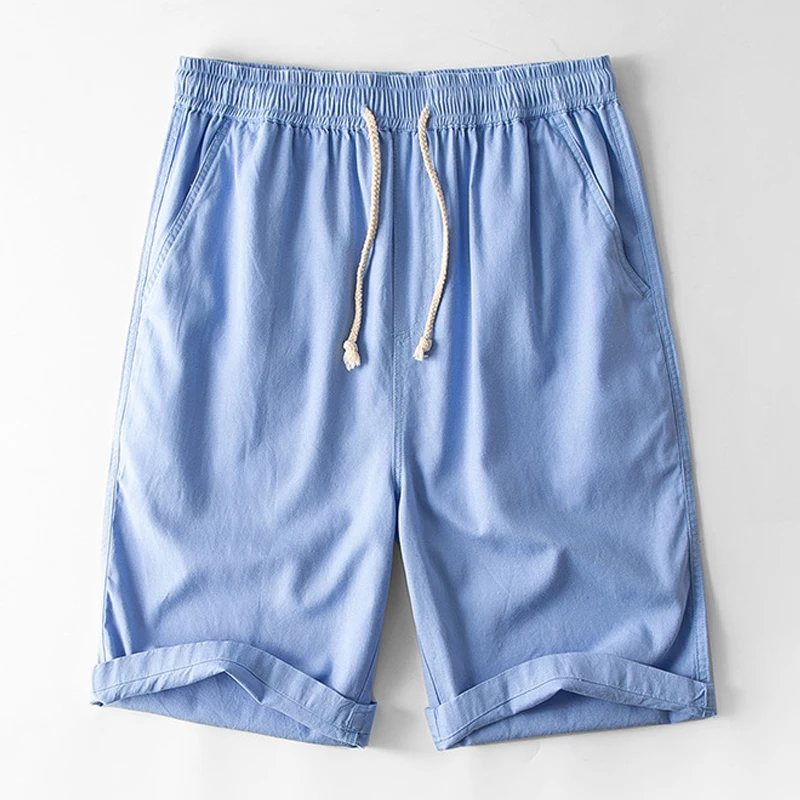 

Elastic Waist Men Casual Shorts Summer New Solid White Cotton Linen Shorts Man Plus Size 4XL