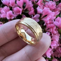 itungsten 6mm 8mm gold hammered tungsten ring men women wedding engagement band fashion jewelry stepped edges comfort fit