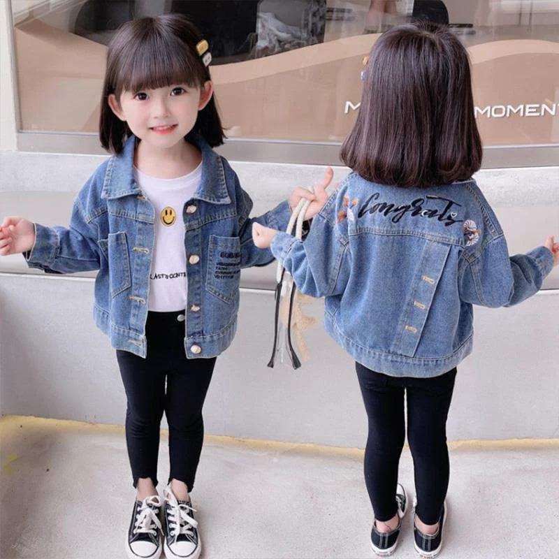 

Girls Baby's Kids Coat Jacket Outwear Tops 2022 Letters Jean Spring Autumn Cotton Christmas Gift Outfits School Children's Cloth