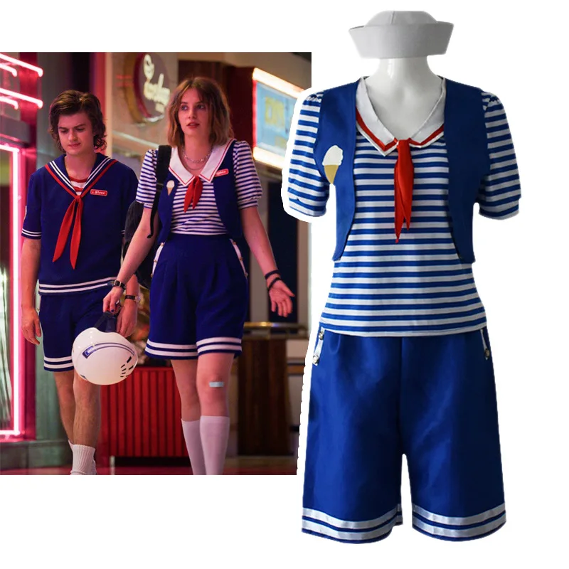 

2020 Cosplay Costume Stranger Things Season 3 Robin Steve Harrington Scoops Ahoy Adult Men/women Halloween Suit Sailor Uniform