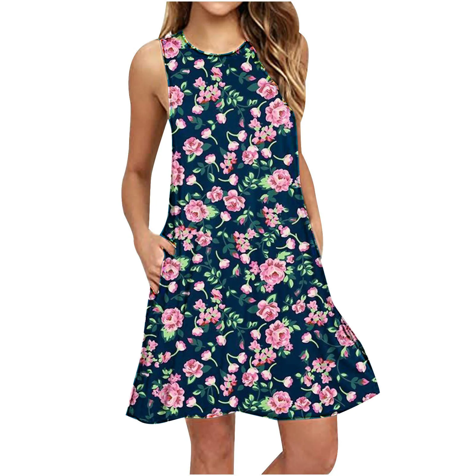 

Женские летние платья, Пляжная футболка с цветочным принтом, сарафан без рукавов, Повседневное платье на бретелях, летнее платье с длинным рукавом