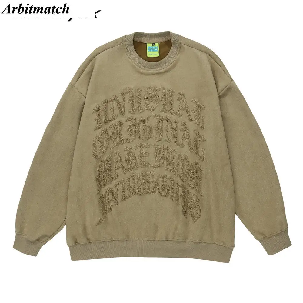 

Мужские свитшоты с аппликацией и вышивкой в виде букв, замшевая ткань, модель 2022 года, уличная одежда, Повседневный пуловер в стиле Харадзюк...