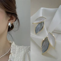 korean 2022 new metal trendy summer fresh lovely sweet grey leaf stud earrings for women fashion earrings metal female jewelry