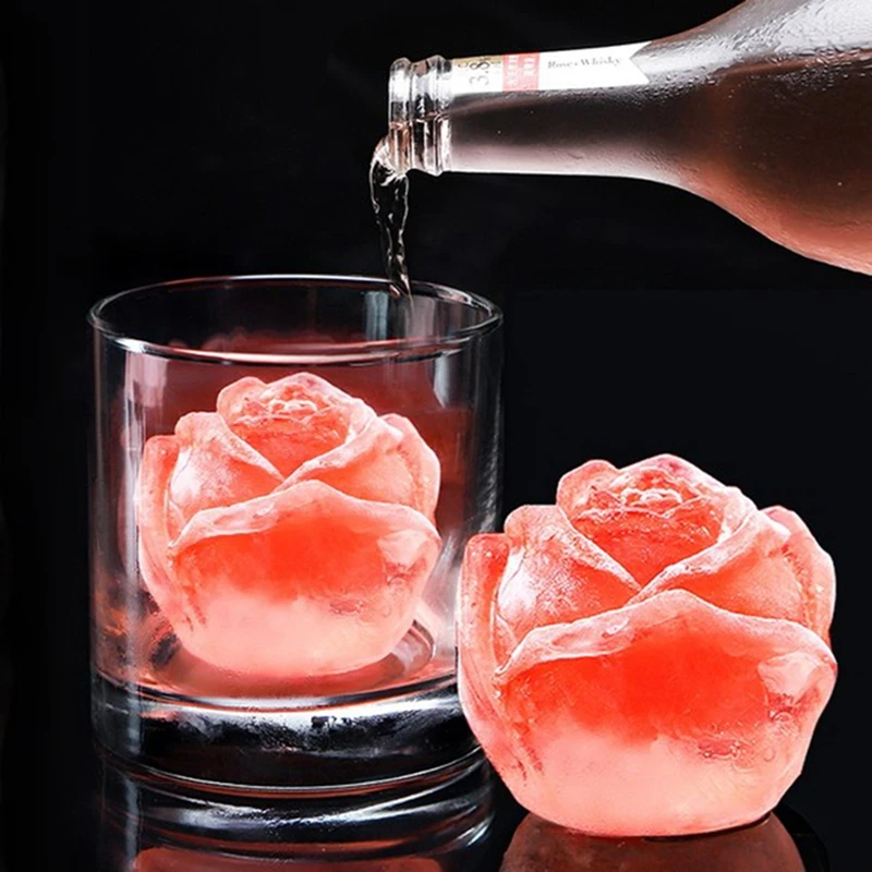 Silicone Ice Cube Mold 3D Rose Shape Icecream Mold Tray  Big Ice Cream Ball Maker Reusable Whiskey Cocktail Ice Mould Bar Tools
