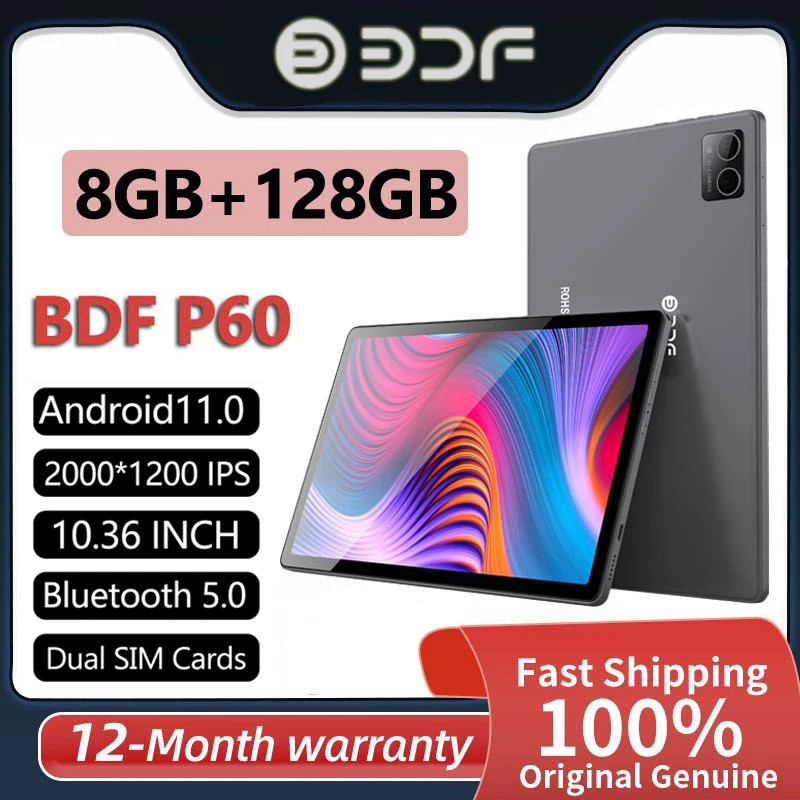 Global Firmware BDF Tab P60 Tablet Pad 10.36 Inch 4G Network 2000*1200 2K IPS Octa Core 8GB 128GB Tablet Android 11.0 Tablets Pc