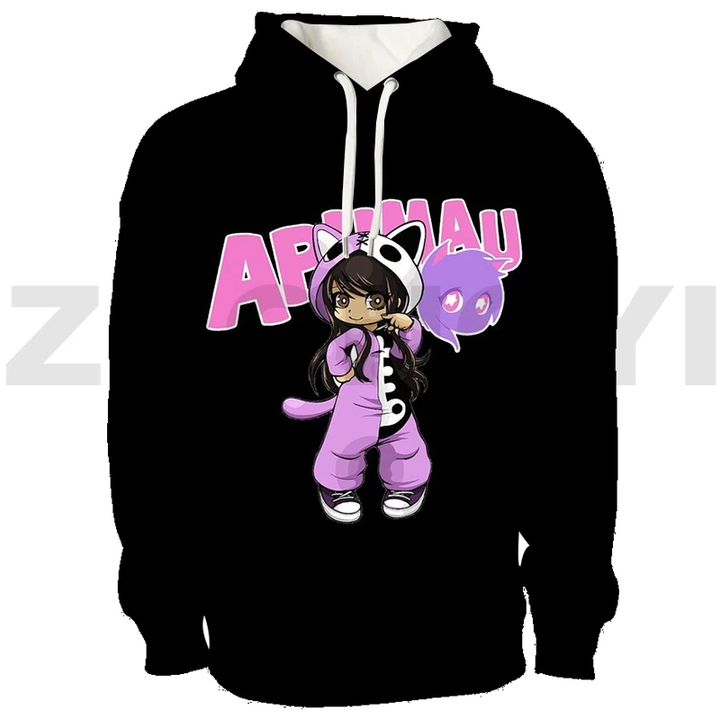 

Толстовка Aphmau с капюшоном, аниме, пуловер оверсайз, свитшот с мультяшным принтом как кошка, афмау, Мерч, уличная одежда, женская одежда для подростков в стиле Харадзюку