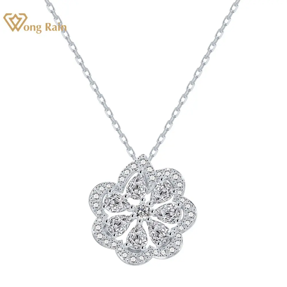 

Wong Rain 100% 925 Sterling Silver Flower Lab Sapphire Gemstone Women Necklace Pendant Party Jewelry Gifts Anniversary Wholesale