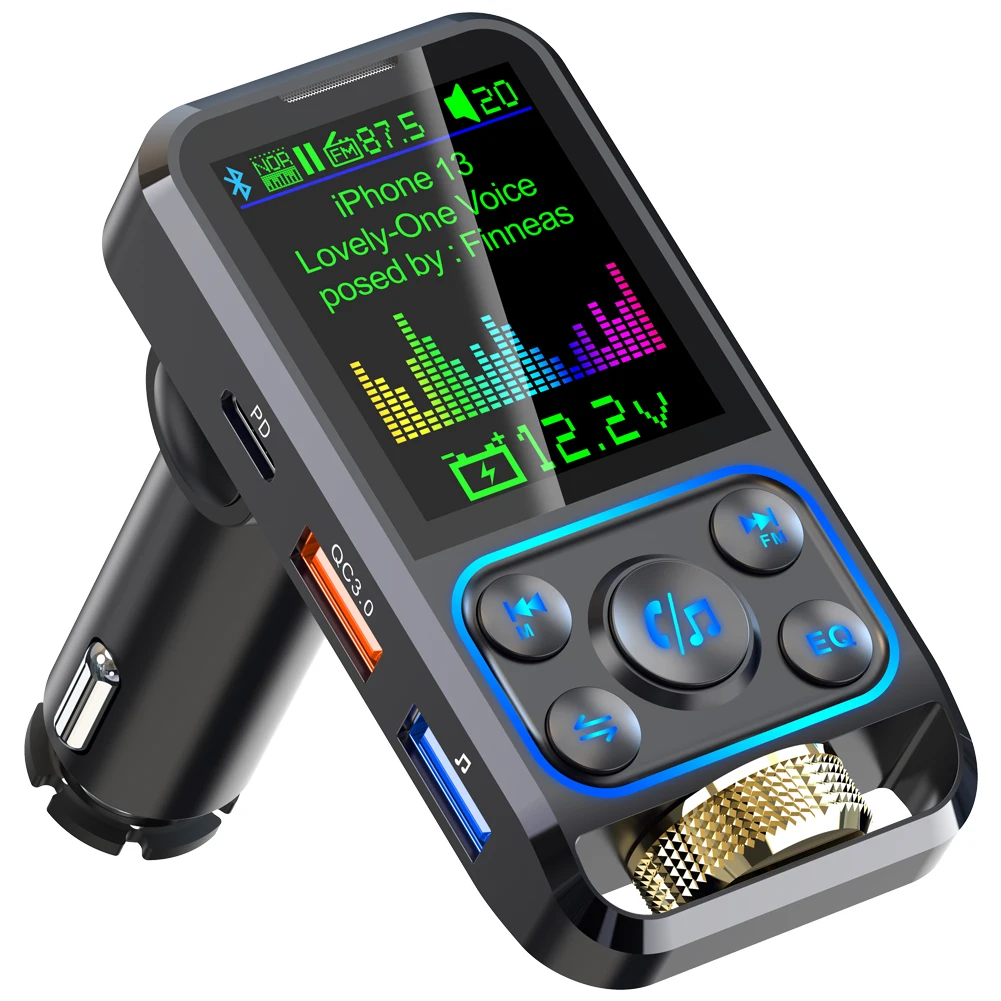 

FM-трансмиттер автомобильный беспроводной с поддержкой PD3.0 и QC3.0, 1,8 дюйма