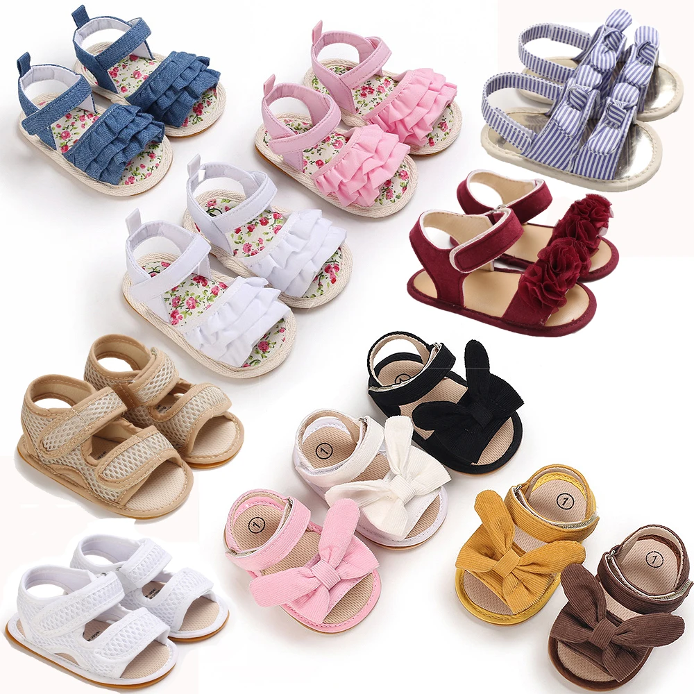 

Multi-style Summer 0-14M Kids Newborn Baby Girl Toddler Soft Antiskid Cotton First Walkers Fashion Ruffled Princess Shoes Sandal
