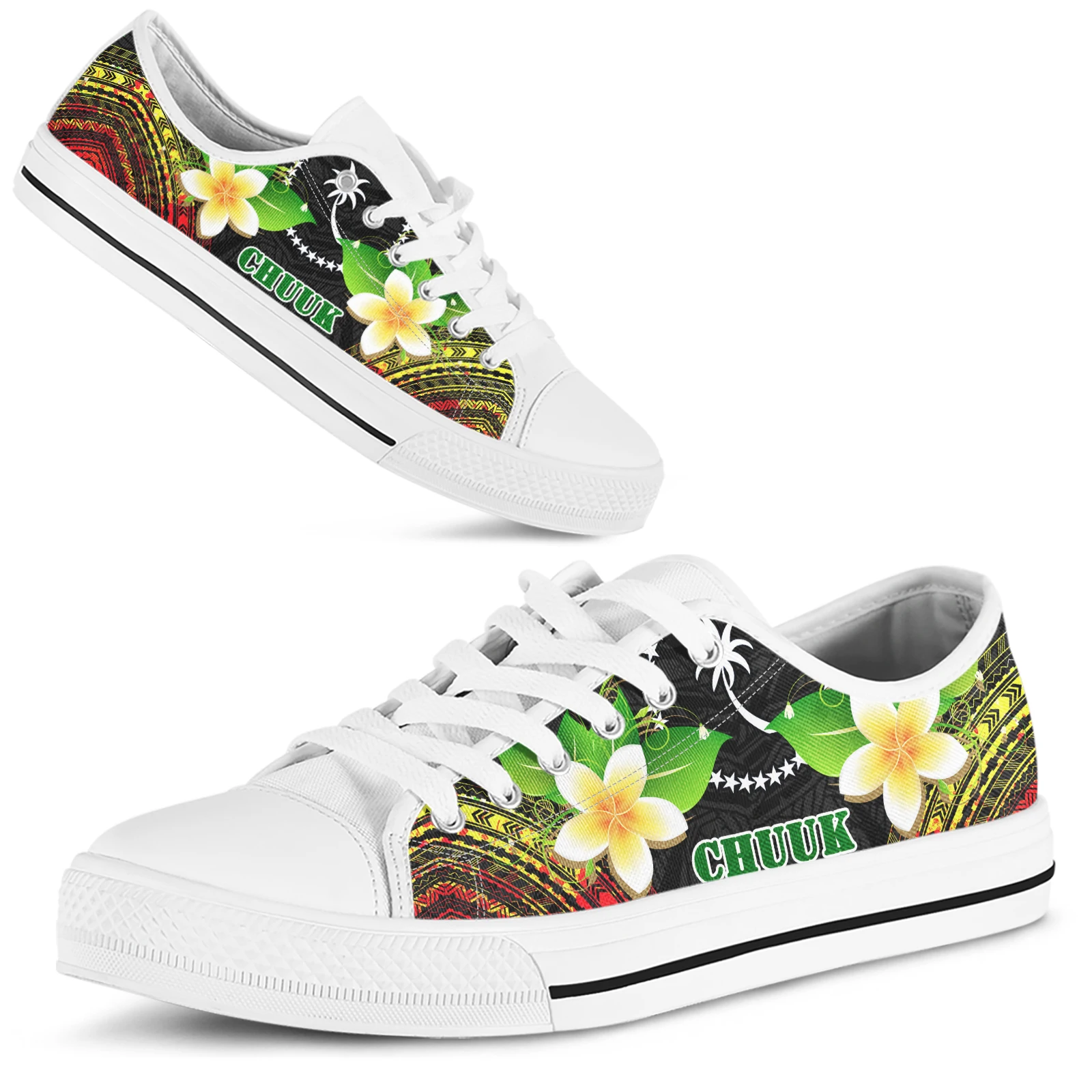 ELVISWORDS Ladies Low-top Canvas Shoes Chuuk Polynesian Plumeria Design Lace-up Sneakers for Women Girls Walking Shoes Footwears