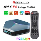 Приставка Смарт-ТВ A95X F4, новая RGB светильник ка, Android 11, Amlogic S905X4, 2,4G, 5G, Wi-Fi, 2 ГБ, 4 Гб ОЗУ, 32 ГБ, 64 ГБ, 128 Гб ПЗУ, 4K, HD, YouTube, ТВ-приставка