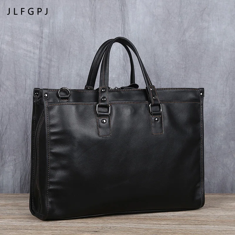 Head-layer Leather Handbag Men's Soft Genuine Leather Large-capacity Leisure Business One-shoulder Cross-body Computer Bag