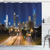 urban shower curtain image of atlanta skyline twilight with highway buildings skyscrapers blurred motion cloth fabri
