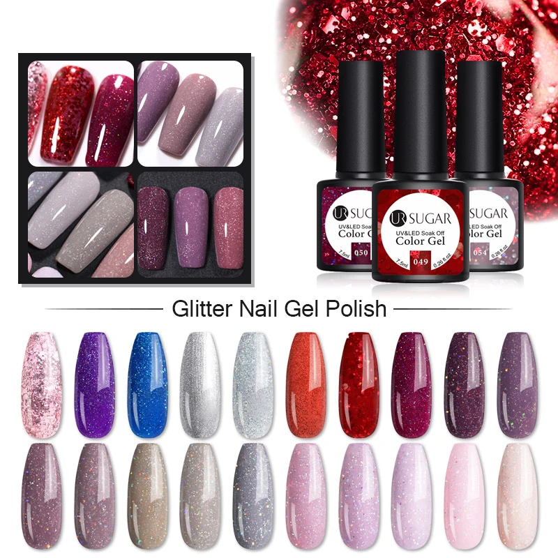 HEALLOR 7.5ml Glitter Nail Gel iridescent Blue Sky Gel Nail Polish Solid sparkle for Nail Art Design UV Soak Off Gel Polish