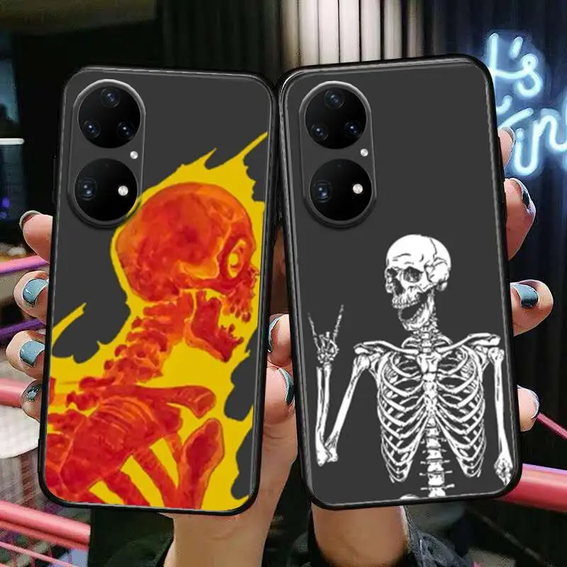 

Cartoon Skull Phone Case For Huawei p50 P40 p30 P20 10 9 8 Lite E Pro Plus Black Etui Coque Painting Hoesjes comic fas