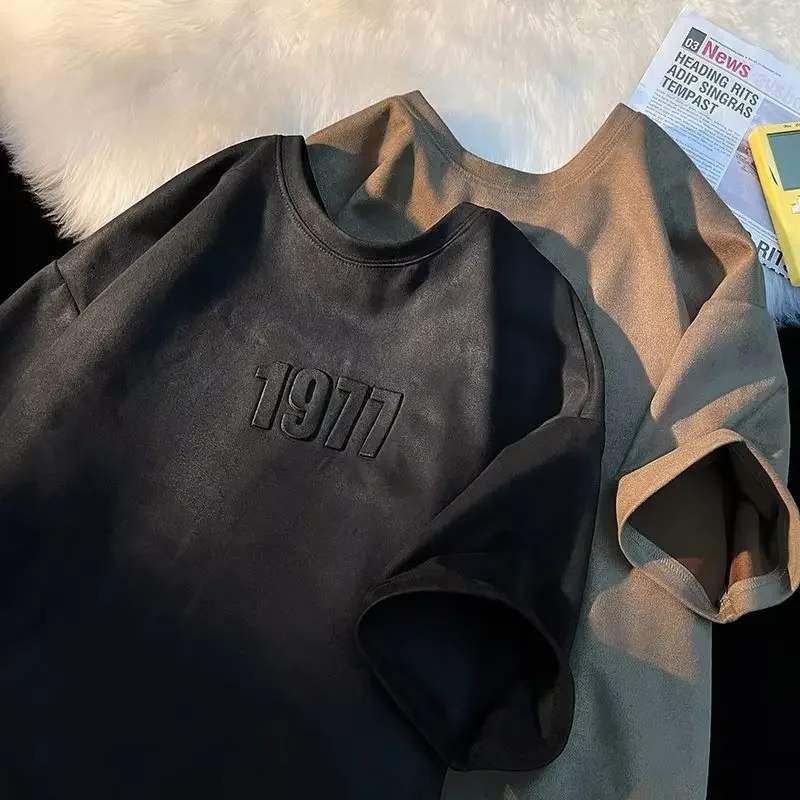 Мужская бархатная футболка из замши с короткими рукавами стильный топ для пары