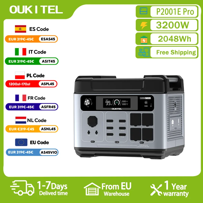 OUKITEL P2001E Pro Portable Power Station 3200W Solar Generator 2048Wh Lifepo4 Battery Home Backup Outdoor Camping Mobile power