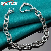925 sterling silver smooth round chain heart bracelet ladies glamour party wedding engagement fashion jewelry