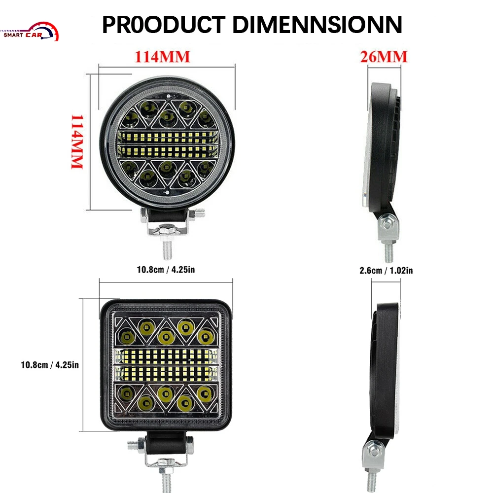

4 Inch Car 12/24V 102W LED Work Light Bar 4x4 Spotlight Floodlight IP67 Waterproof Auto Daytime Headlamps Vehicle Accessories