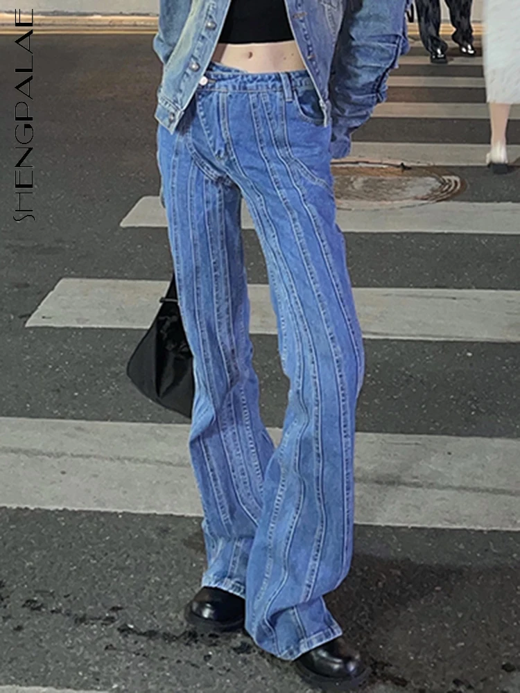 

SHENGPALAE Fashion Women's Jeans Oblique Placket High Waist Patchwork Solid Color Denim Flare Pants Autumn 2023 New Tide 5R4268