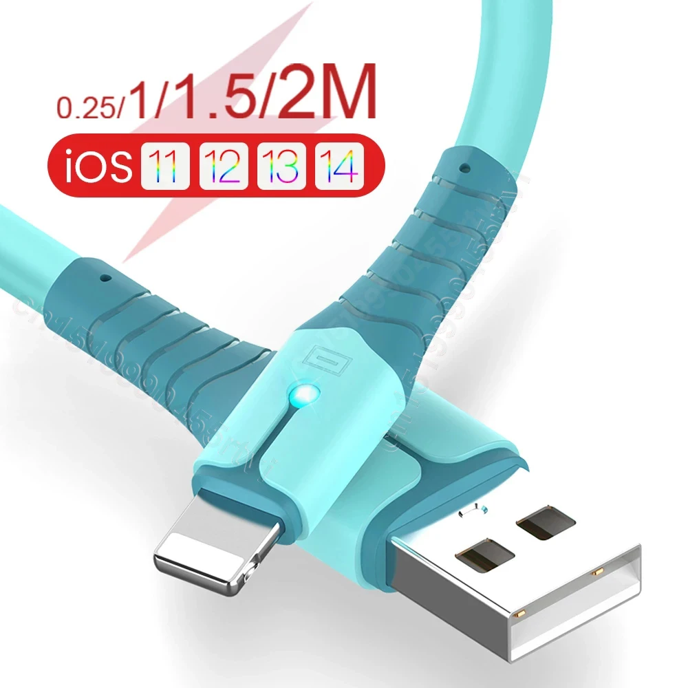

USB Data Cable For iPhone 13 Mini 12 Pro Max X XR 11 XS 8 7 6s Liquid Silicone Charging Cable USB Data Cable Phone Charger Cable