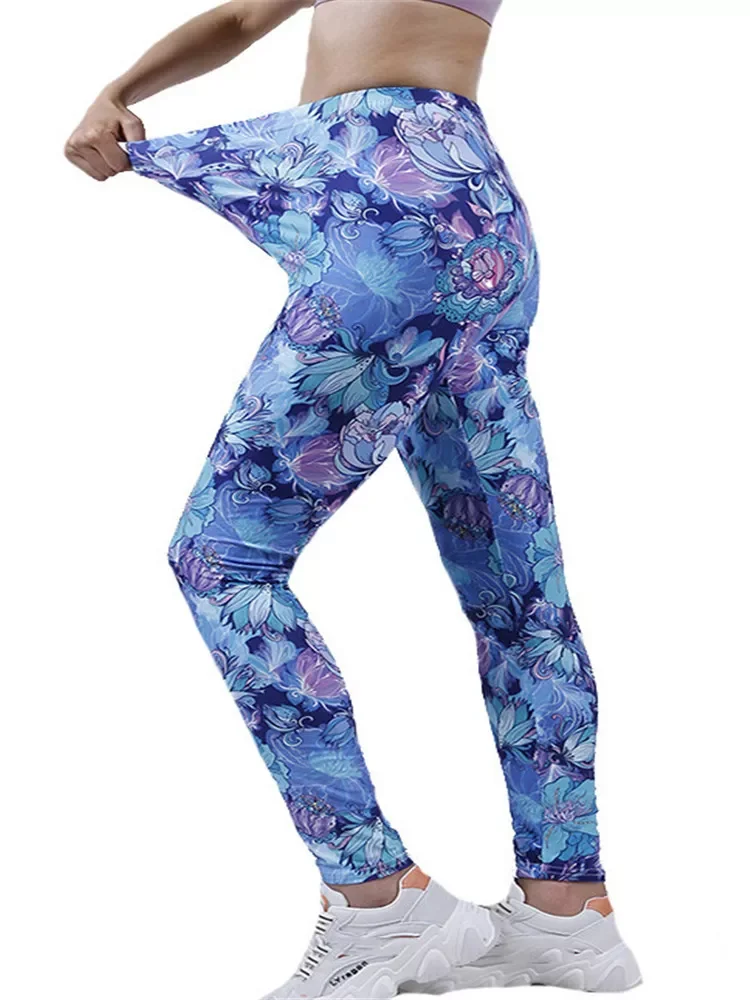 Fitness Women Leggings Push Up Gym High Elastic Waist Workout Fashion Patchwork Pineapple Leaf Print Ankle-Length Pants