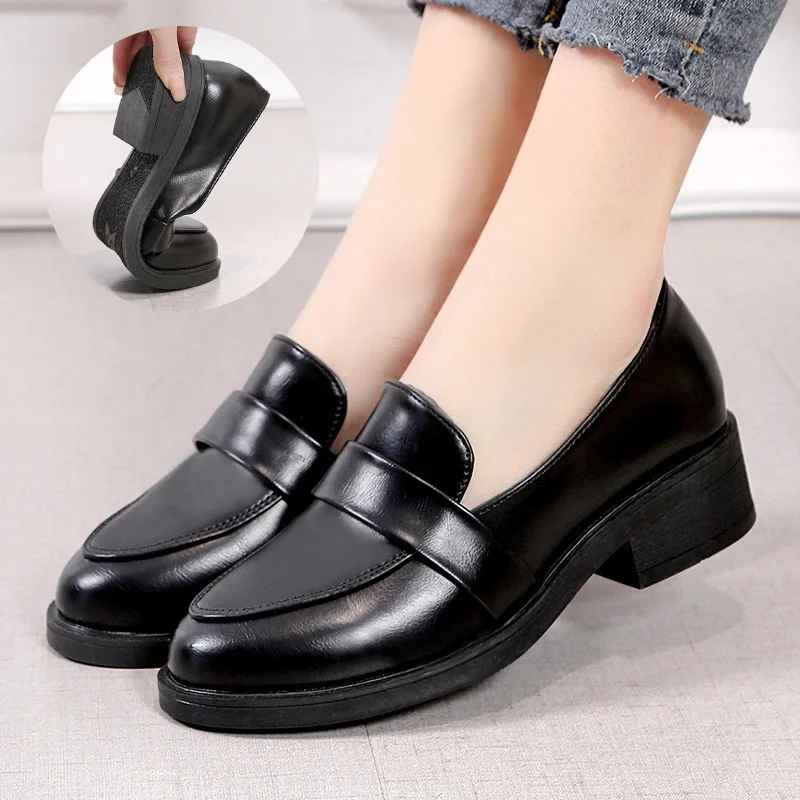 

2022 Patent Leather Women's Loafers Shoes Slip-on Thick Heels Pumps Woman 2022 New British Soft Bottom Office Shoes Ladies