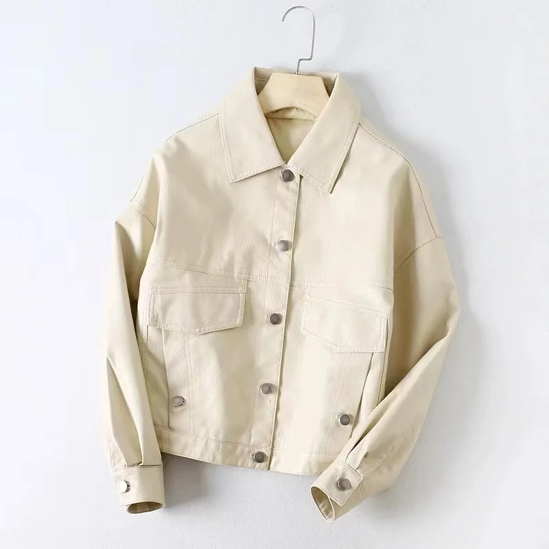 2023 New Zipper Spring Autumn Pu Leather Jackets Women Loose Coat Female Unisex Streetwear Motorcycle Outerwear Oversized