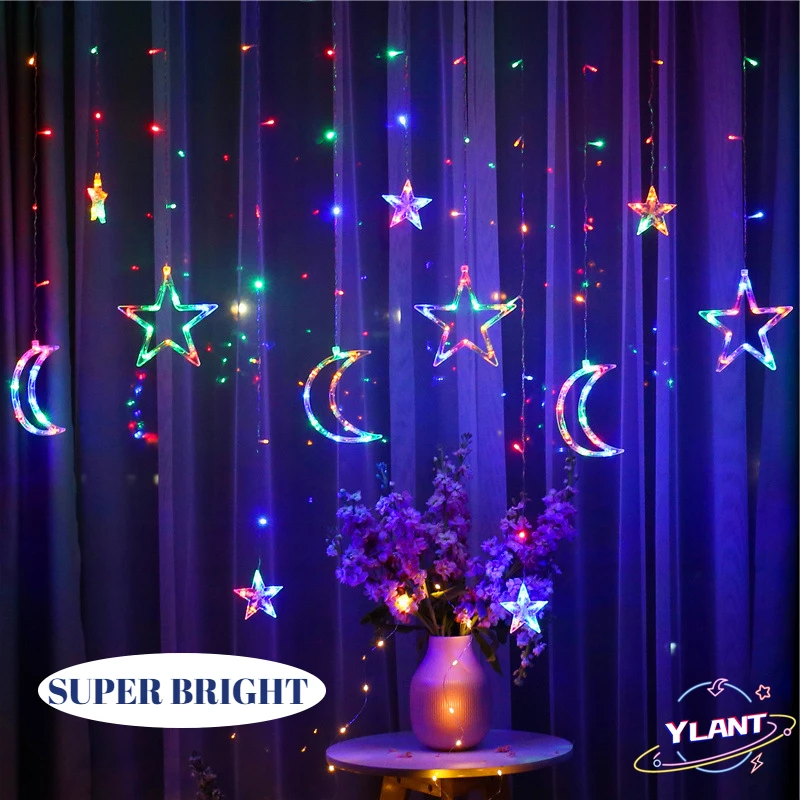 

Christmas Lights Indoor 2.5M LED Moon Star Fairy Curtain Light Christmas Garland String Lights Lamp Garland on The Window