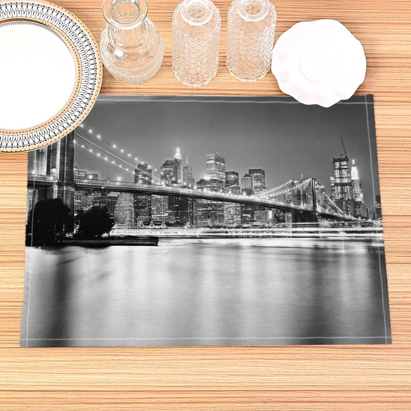 Льняные коврики для стола с принтом Нью-Йорк