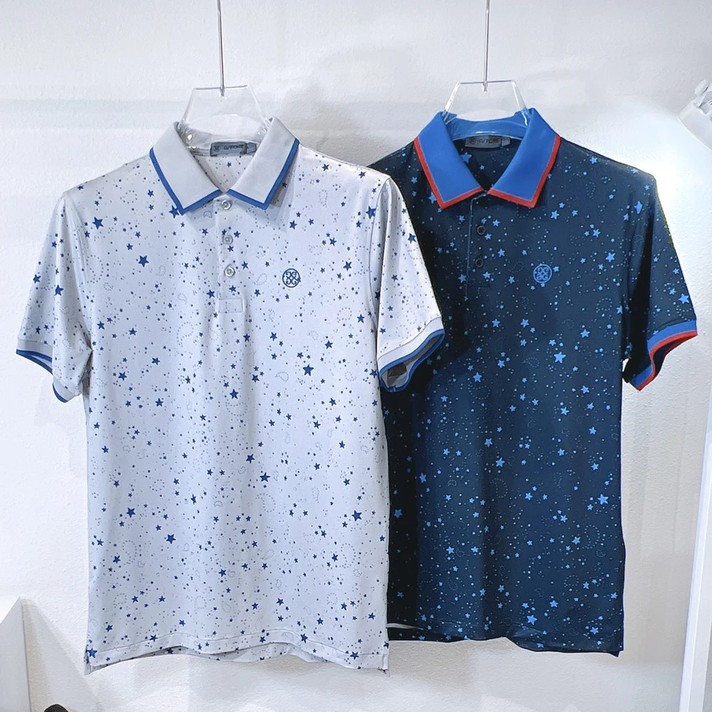 

Golf Shirts Summer Men's Short Sleeve Outdoor Sports Polo Shirt Stars Pattern Design high-quality elastic soft touch Golf Top