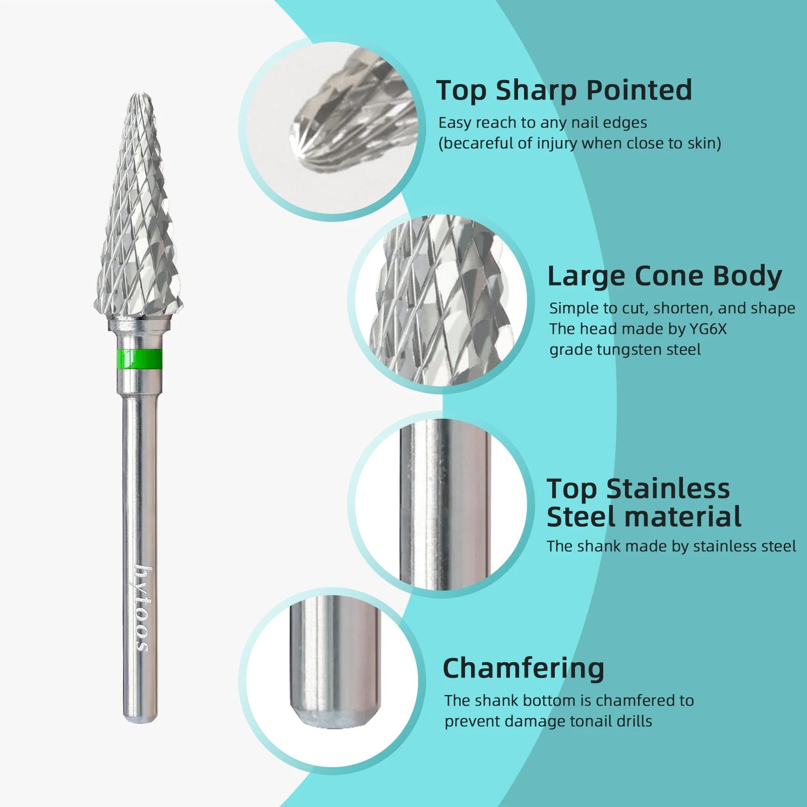 HYTOOS сверло для ногтей с крупным конусом 15 мм конические твердосплавные