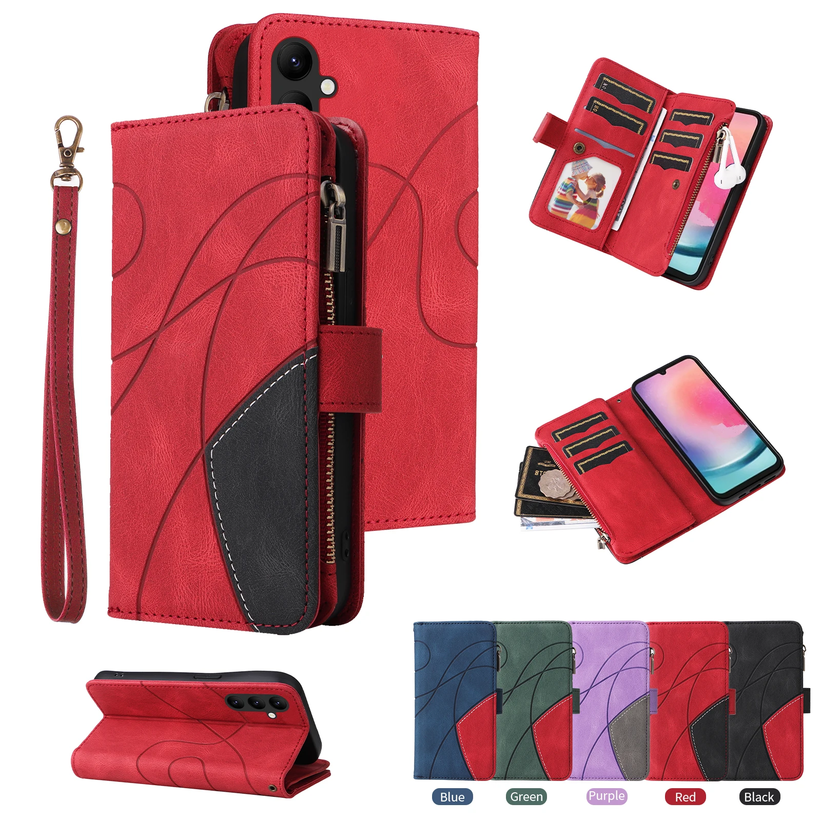 

Galaxy A25 5G A24 4G Folio Zipper Leather Case Wallet 9 Cards Holder Luxury Flip Cover For Samsung Galaxy A24 4G A25 5G Bags