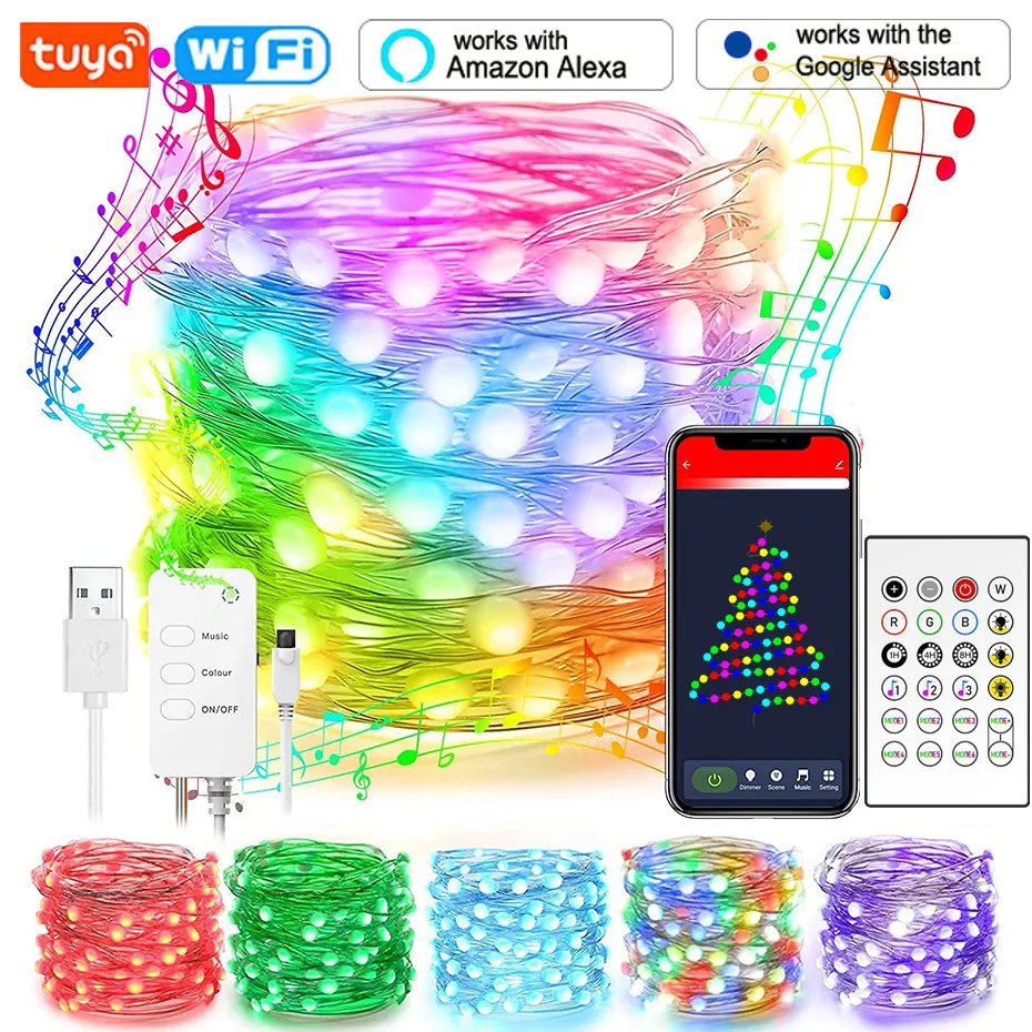 

Wifi RGBIC 10m 66leds LED Fairy String Light Strip Music Sync Rgb Chasing Effect Garland Home Christmas Holiday Decor Lighting