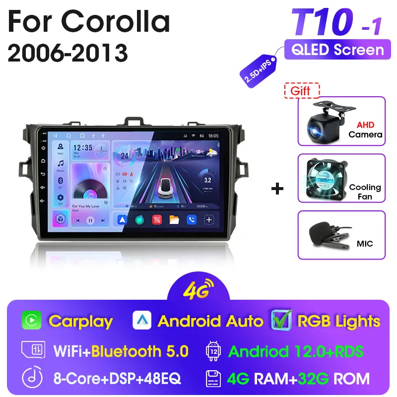 

Автомагнитола JMCQ 2DIN, мультимедийный видеоплеер для Toyota Corolla E140/150 2006-2013, навигация GPS Carplay 4G Android 12, стерео